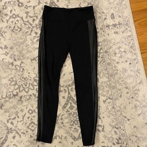 Athleta Black Leggings with Side leather Stripes
